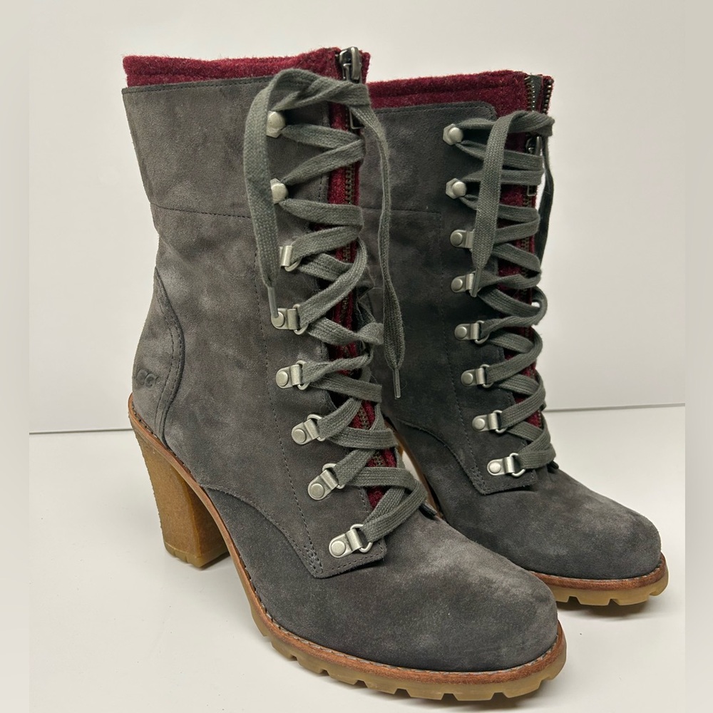 Grey Suede Lace-Up Women's Boots